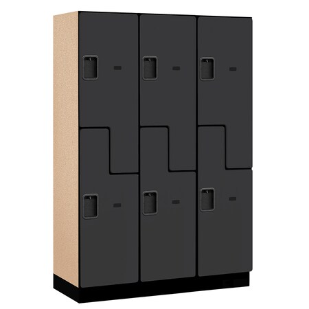 Salsbury Industries 2 Tier 'S' Designer Locker, 54"Wx76"Hx18"D, 6 Door, Black 18-27368BLK